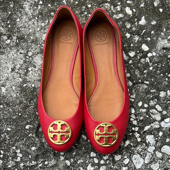 Tory Burch CHELSEA Red Ballet Flats with Gold Accents - Picture 7 of 14